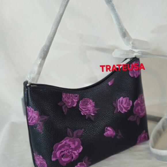 Laurel Shoulder Bag With Floral Print  CCE26 Black Purple Authentic - Picture 8 of 16